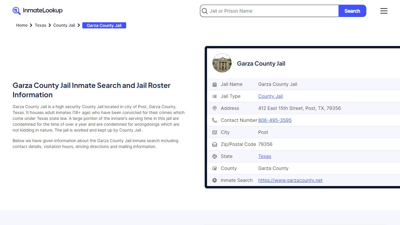 Garza County Jail Inmate Search - Post Texas - Inmate Lookup